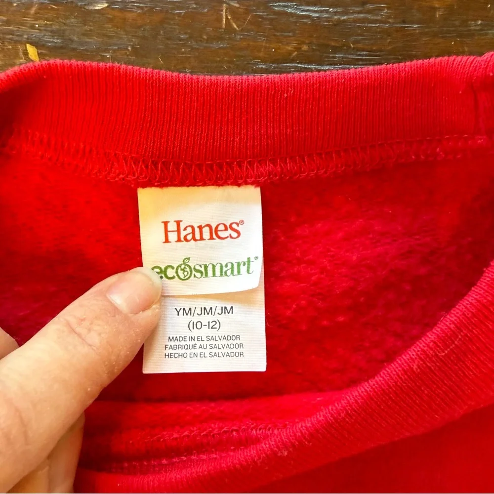 Hanes EcoSmart Kids' Crewneck Sweatshirt Red w/Appliqué YM (10-12) - Picture 11 of 16